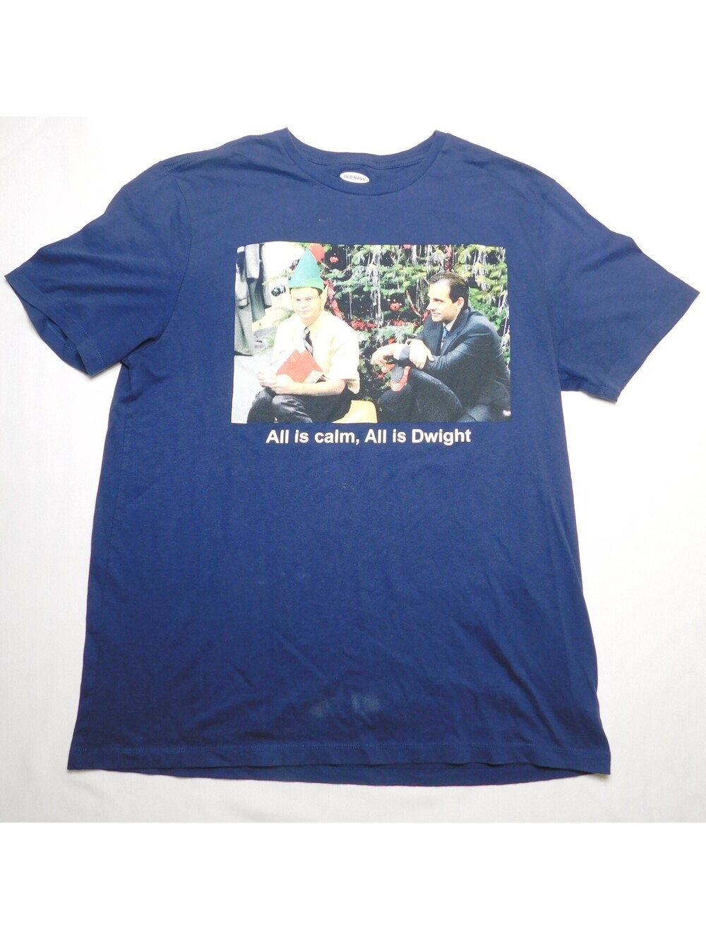 Old Navy The Office T-Shirt Men's Size L Blue All Is Calm All Is Dwight Christma